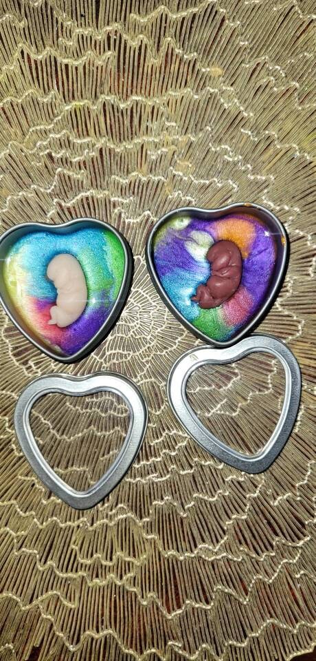 Silicone memorial fetus In tin heart resin rainbow