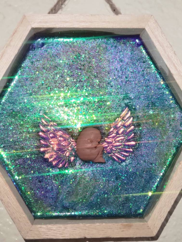 Ready to ship 9 week silicone fetus in frame with angel wings