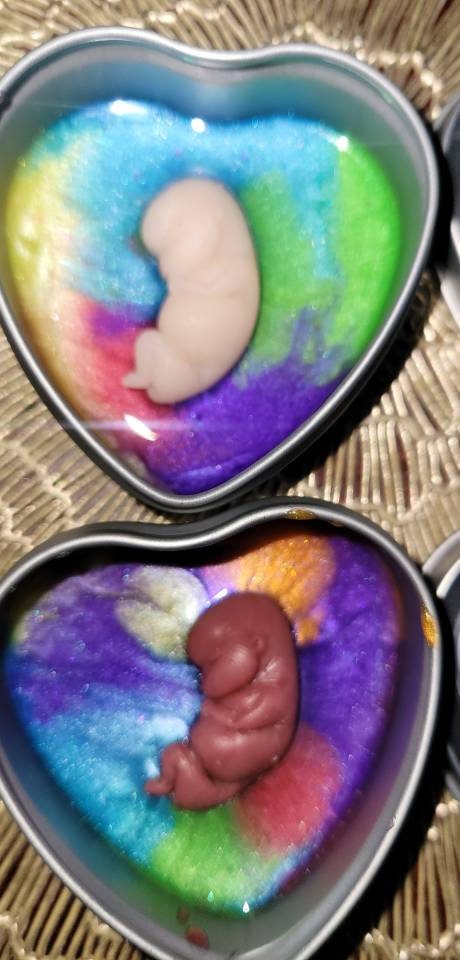 Silicone memorial fetus In tin heart resin rainbow