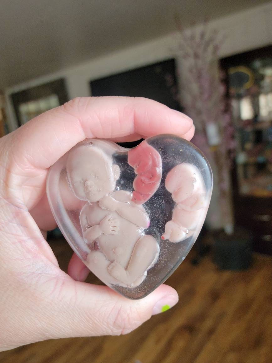 Resin heart with memorial silicone fetus's