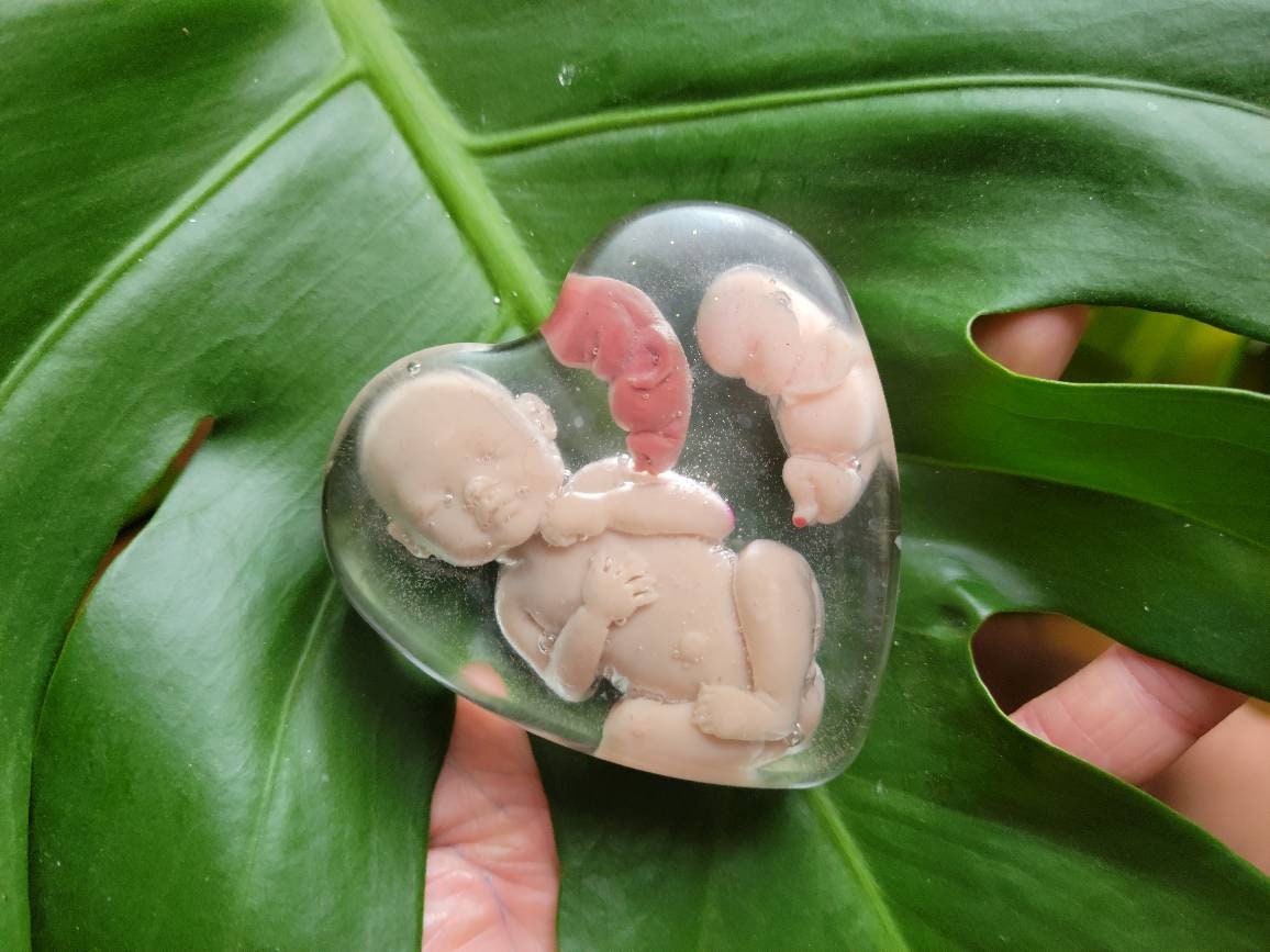 Resin heart with memorial silicone fetus's
