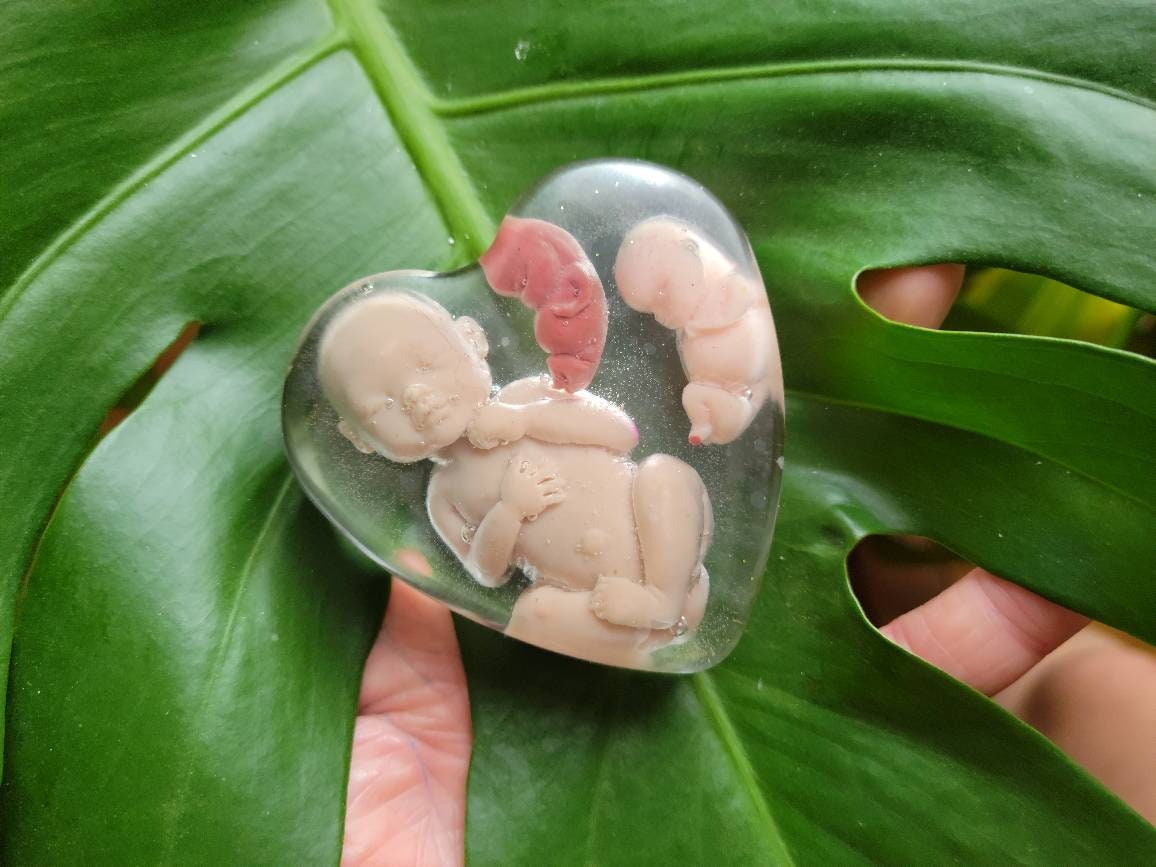 Resin heart with memorial silicone fetus's