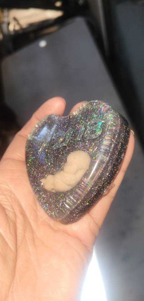 Resin heart with memorial fetus baby inside with name or date