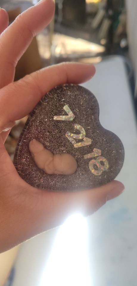 Resin heart with memorial fetus baby inside with name or date