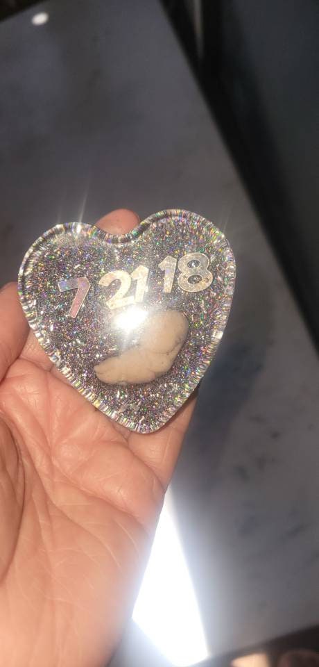 Resin heart with memorial fetus baby inside with name or date