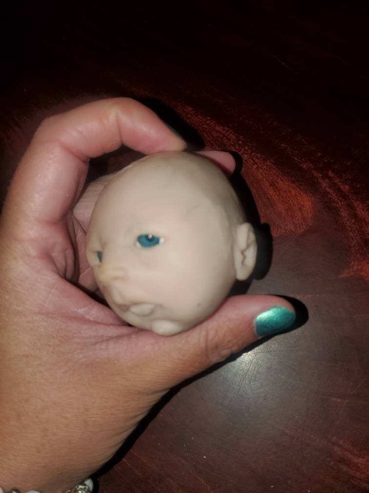 Silicone baby head for 9" cloth cuddle body open eyes preemie