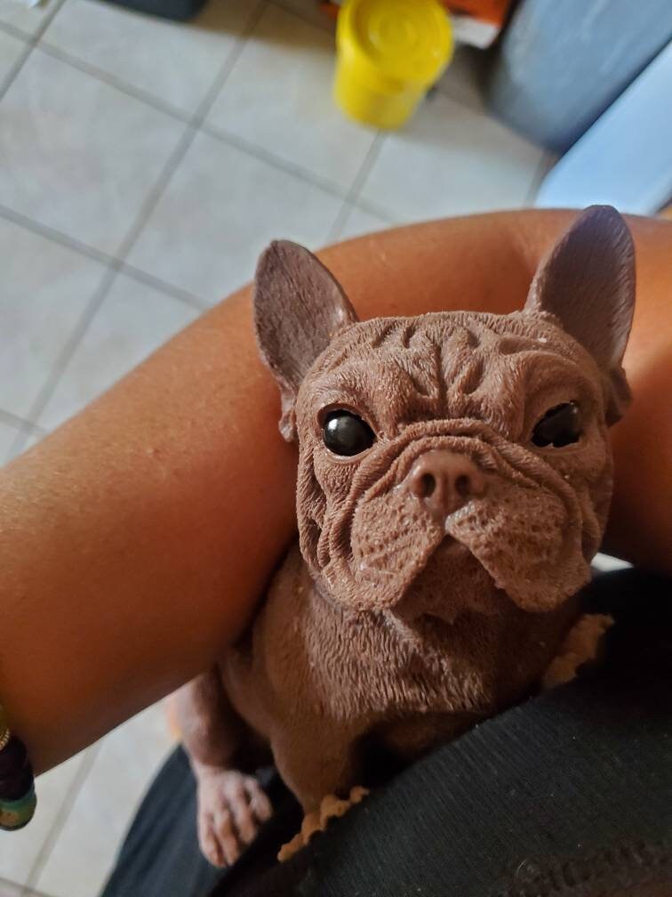 10" Full Body Silicone frenchie  dog open eyes with sleeping puppy frenchie 4"