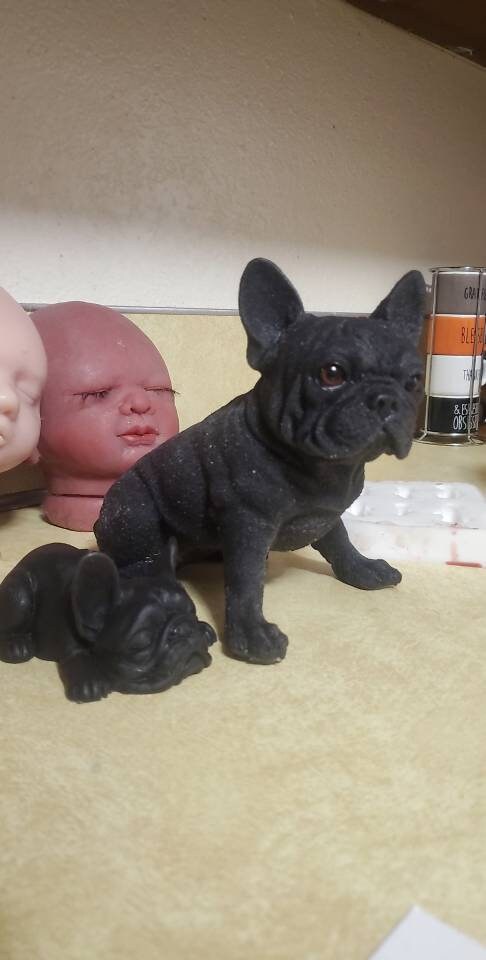 10" Full Body Silicone frenchie  dog open eyes with sleeping puppy frenchie 4"