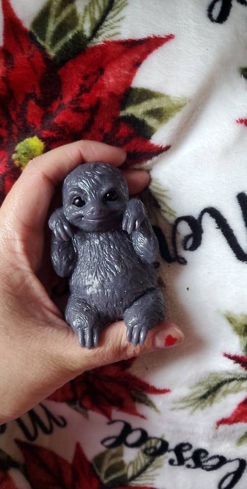 Silicone baby sloth 4" open eyes