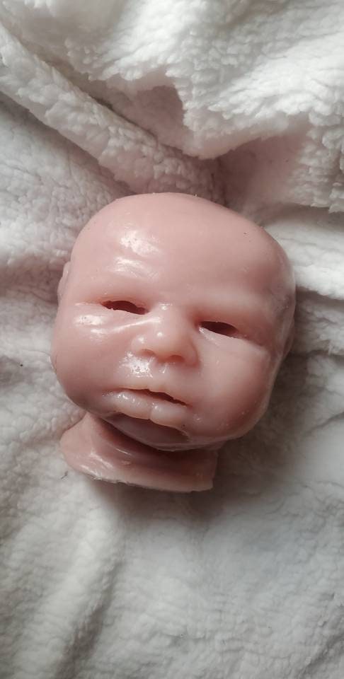 Silicone baby head for cloth body or cuddle body open eyes 18"-19" closed hands