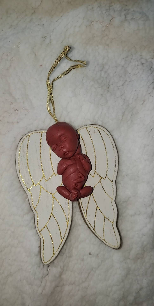 14 week gestation fetus memorial silicone baby Christmas ordement  with wings