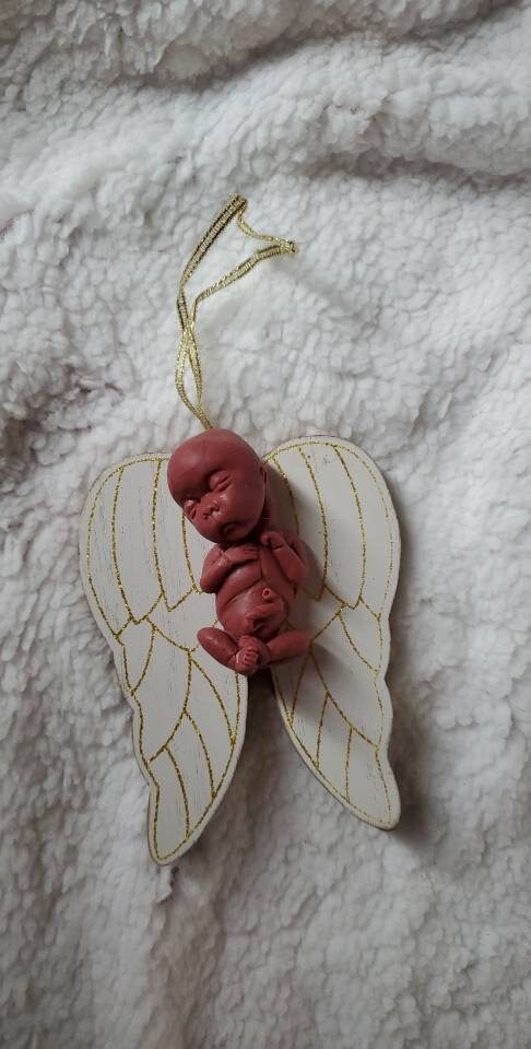 14 week gestation fetus memorial silicone baby Christmas ordement  with wings
