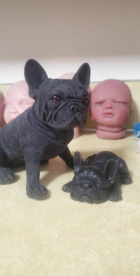 10" Full Body Silicone frenchie  dog open eyes with sleeping puppy frenchie 4"