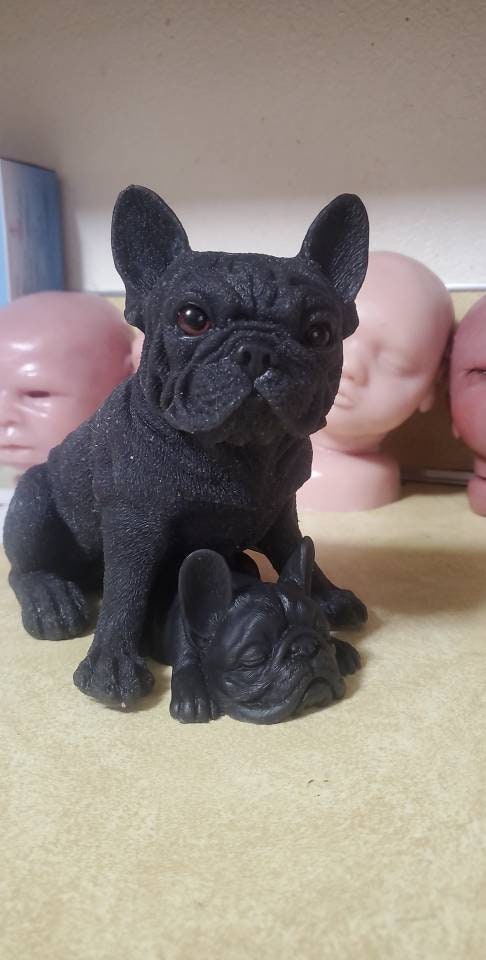 10" Full Body Silicone frenchie  dog open eyes with sleeping puppy frenchie 4"