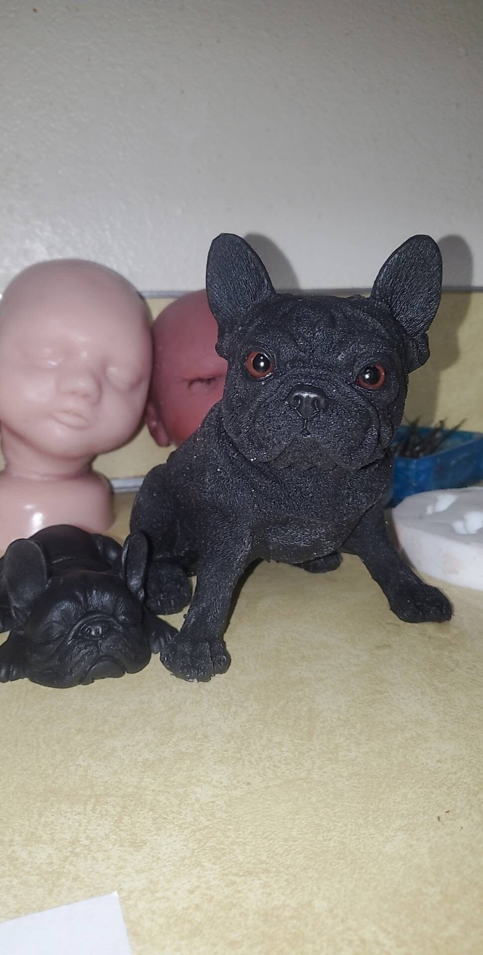 10" Full Body Silicone frenchie  dog open eyes with sleeping puppy frenchie 4"