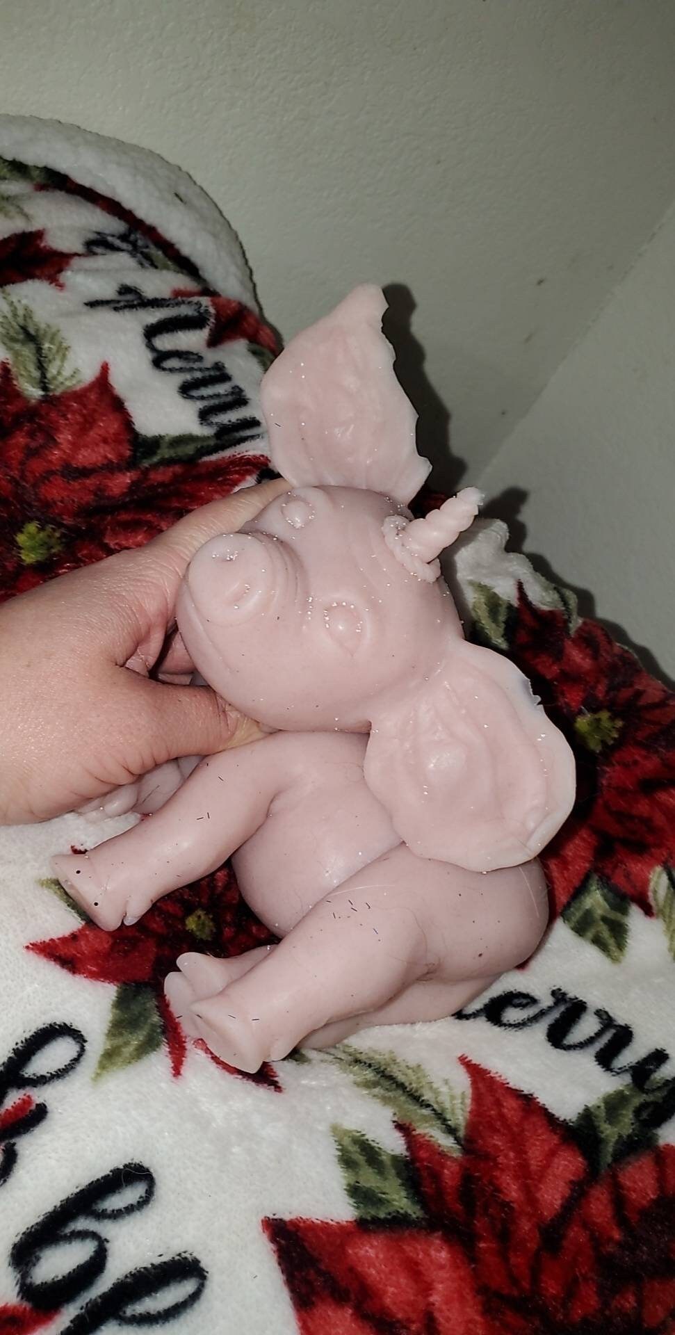 Full body silicone baby unicorn pig piggy piglet 8"  Joy the Unipegapig