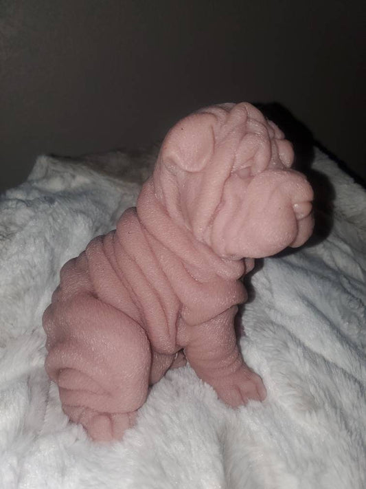 Silicone puppy dog shar pei 9" large size sitting open eye