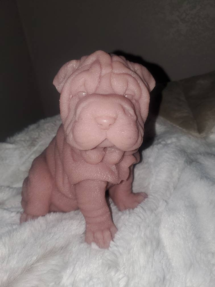 Silicone puppy dog shar pei 9" large size sitting open eye