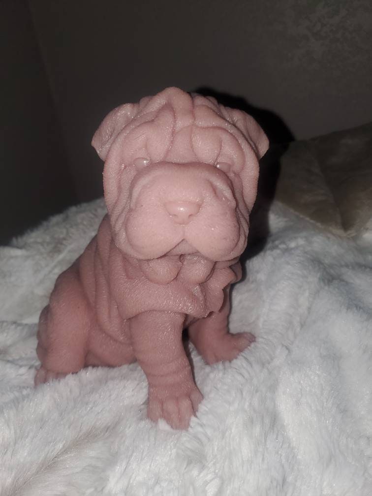 Silicone puppy dog shar pei 9" large size sitting open eye