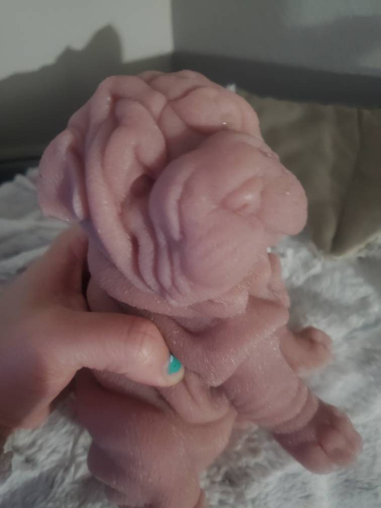 Silicone puppy dog shar pei 9" large size sitting open eye