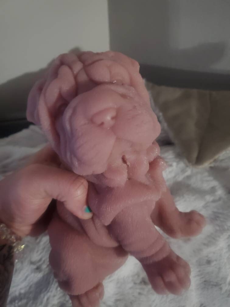Silicone puppy dog shar pei 9" large size sitting open eye