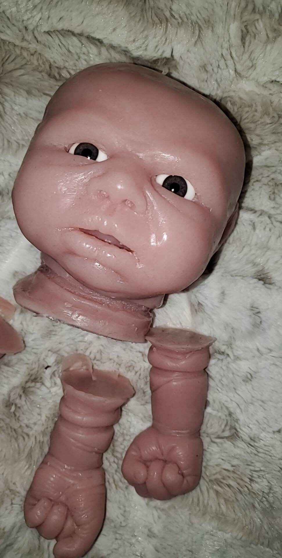 Silicone baby head for cloth body or cuddle body open eyes 18"-19" closed hands