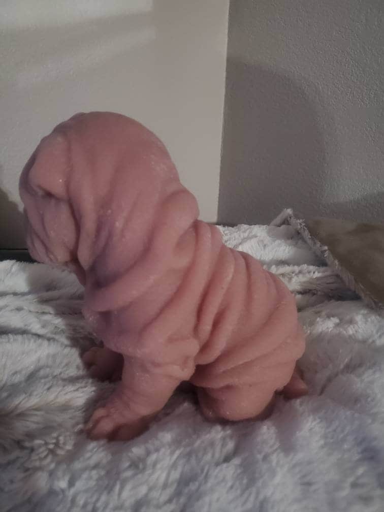 Silicone puppy dog shar pei 9" large size sitting open eye