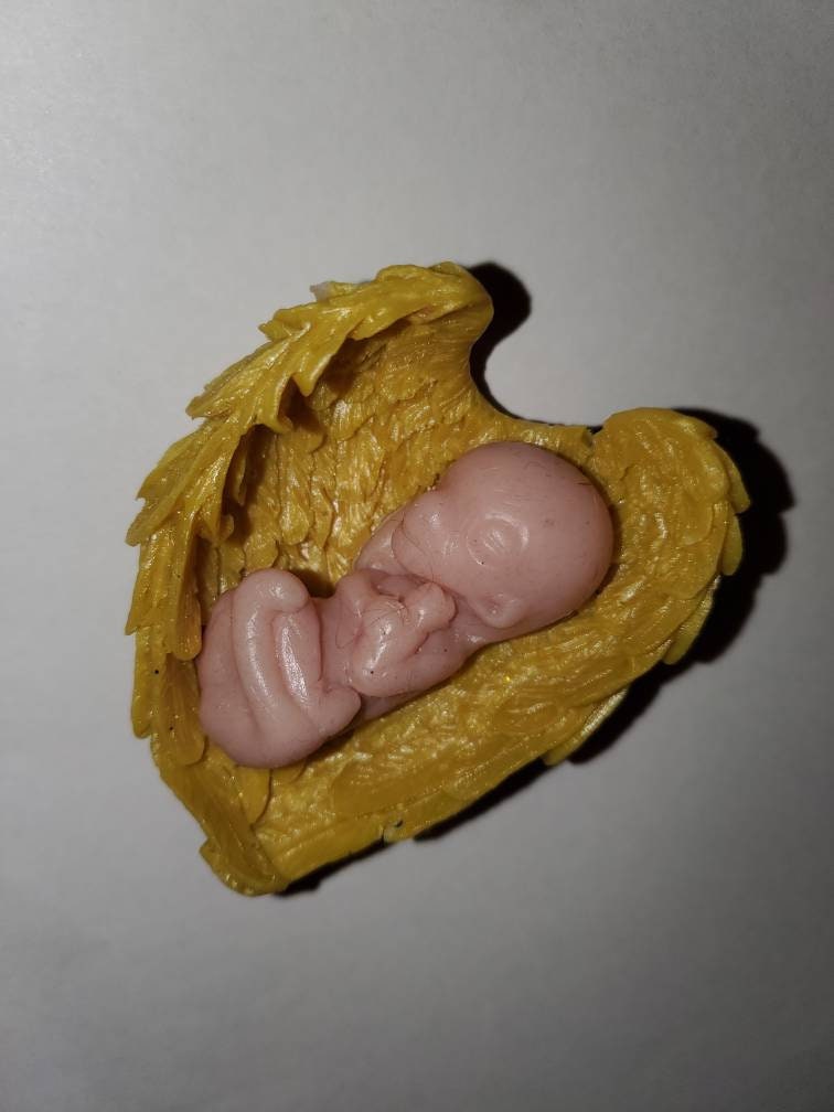 12 week gestational fetus memorial silicone baby in silicone wings heart