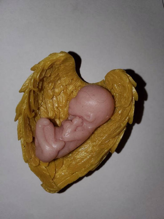 12 week gestational fetus memorial silicone baby in silicone wings heart