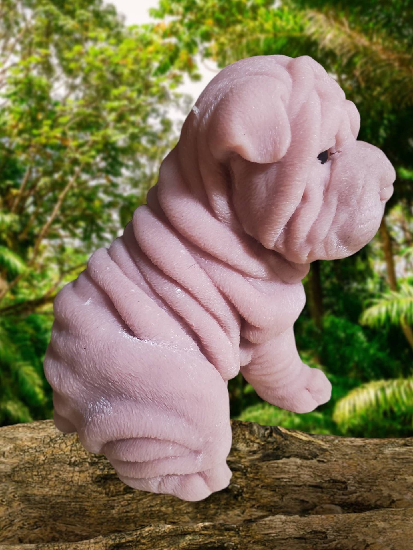 Silicone puppy dog shar pei 9" large size sitting open eye