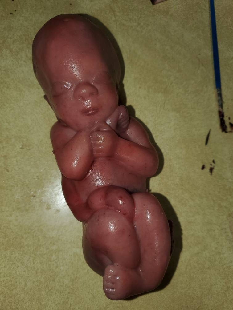 8" curled up silicone baby 22 week gestation memorial baby born too soon fully painted
