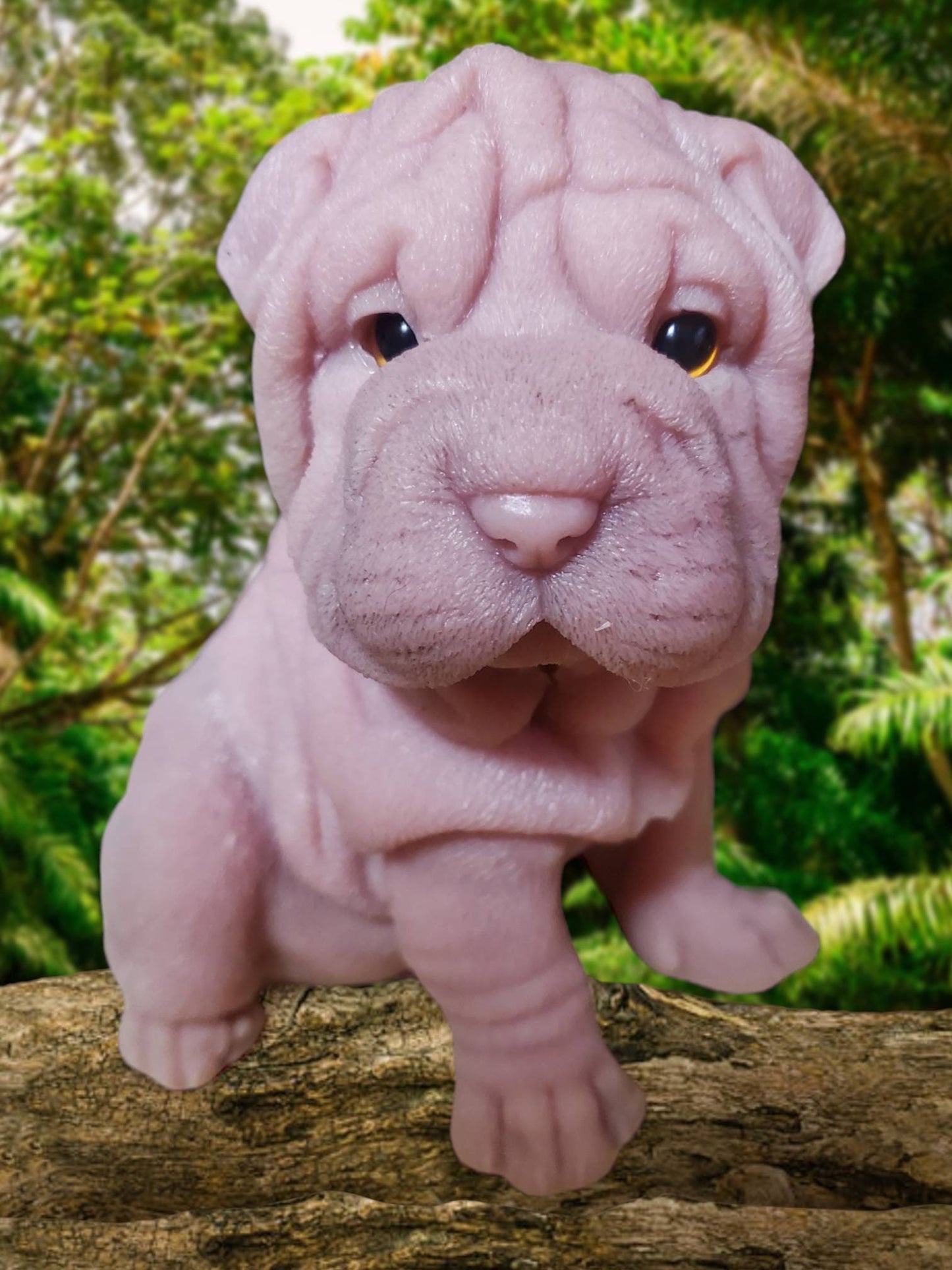 Silicone puppy dog shar pei 9" large size sitting open eye