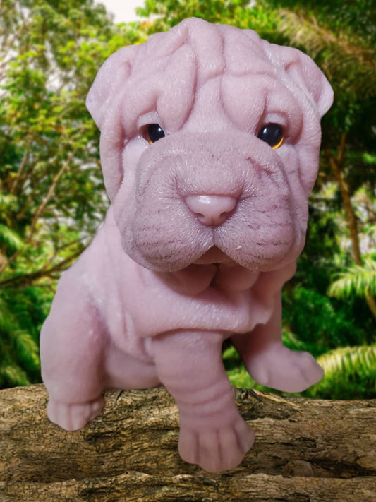 Silicone puppy dog shar pei 9" large size sitting open eye