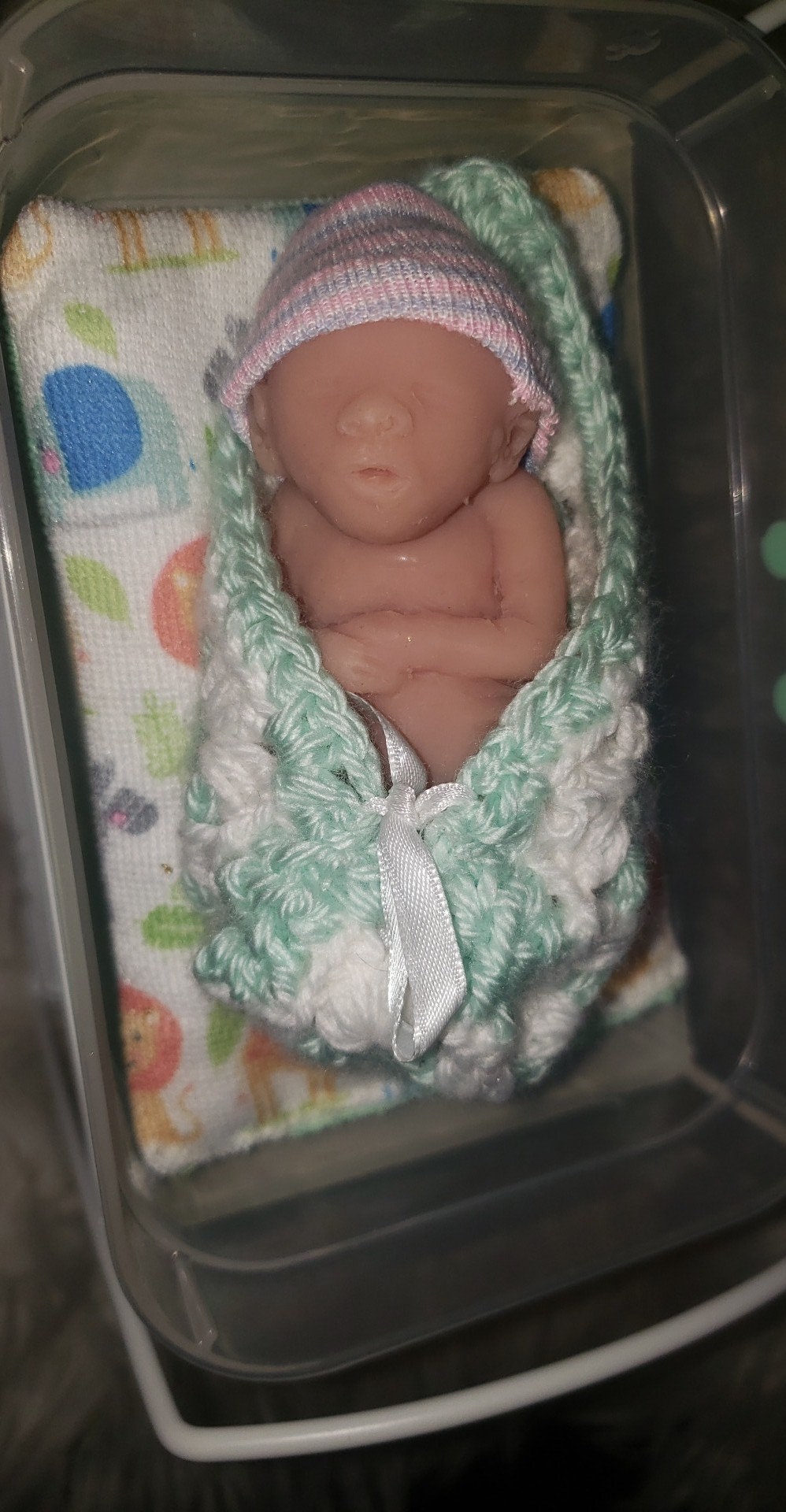 20 week gestational memorial fetus silicone baby curled up full body with back