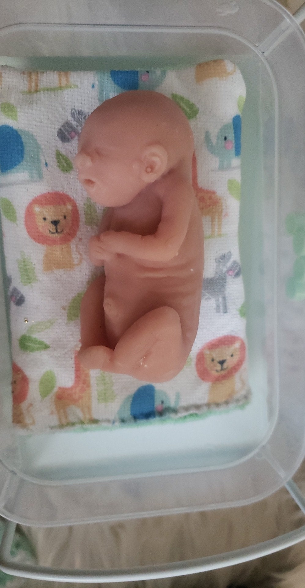 20 week gestational memorial fetus silicone baby curled up full body with back