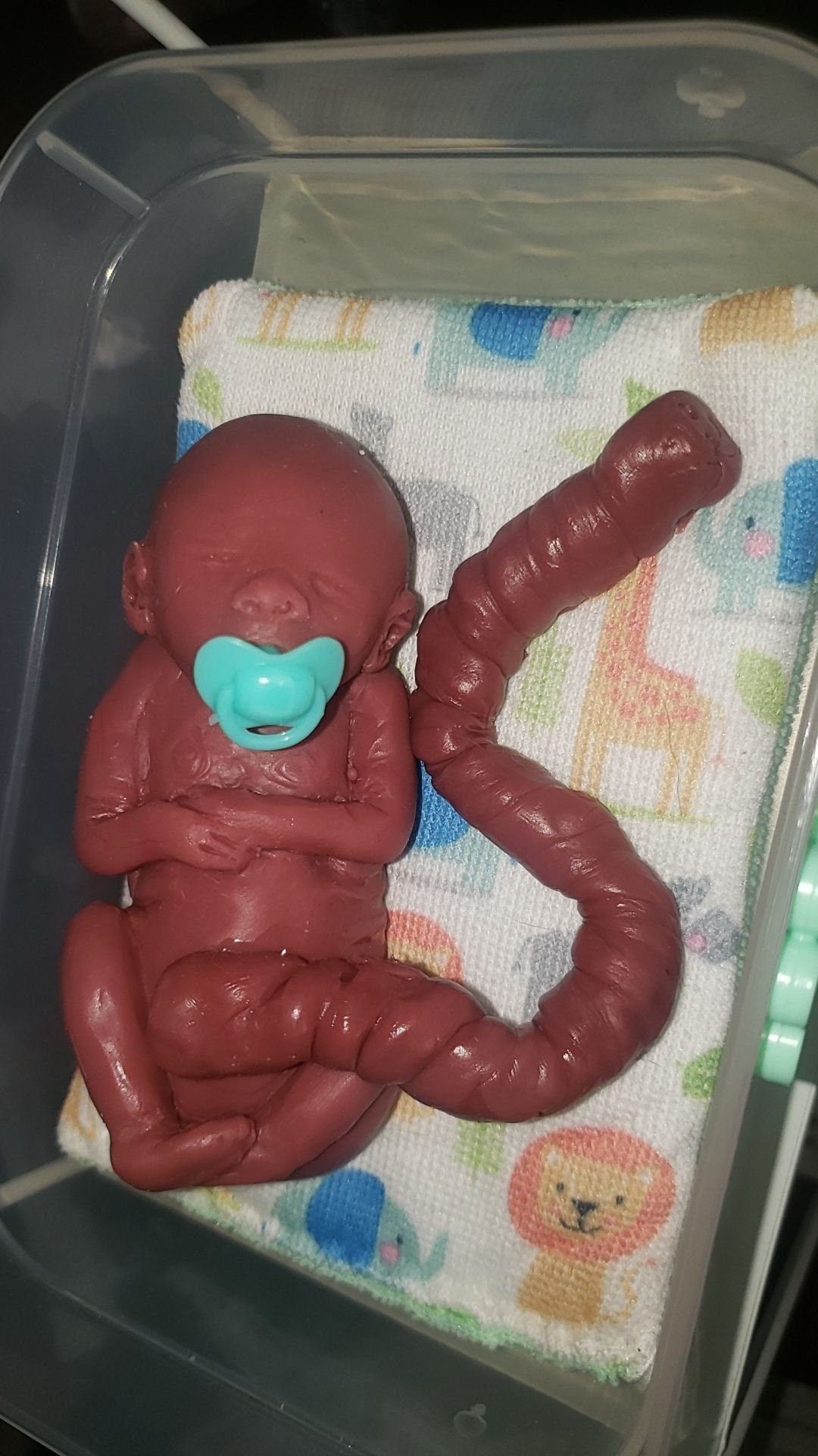 20 week gestational memorial fetus silicone baby curled up full body with umbilical cord attached
