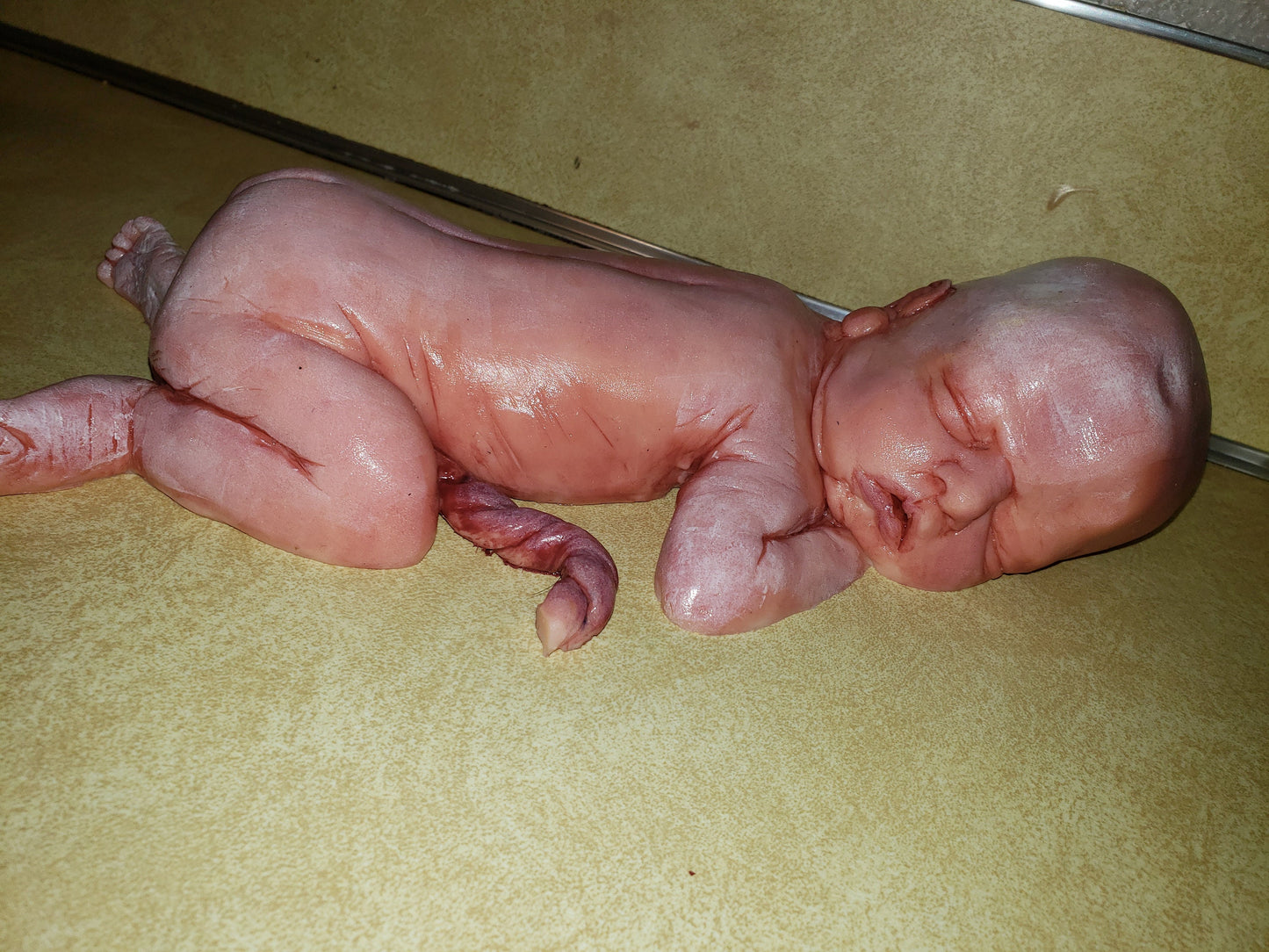 13" silicone baby  fully painted with umbilical cord maribelle NEWBORN with white vernix on body