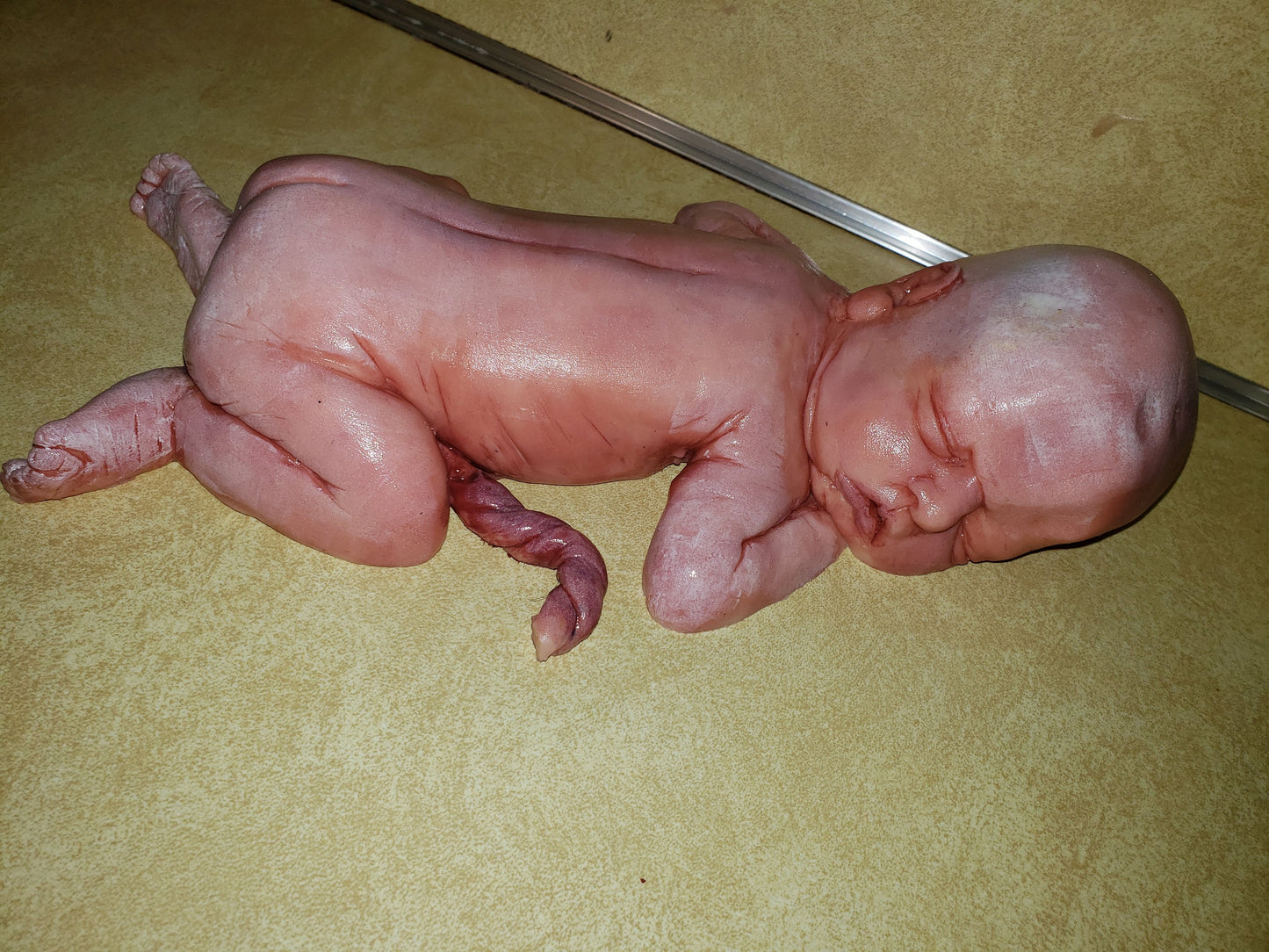 13" silicone baby  fully painted with umbilical cord maribelle NEWBORN with white vernix on body