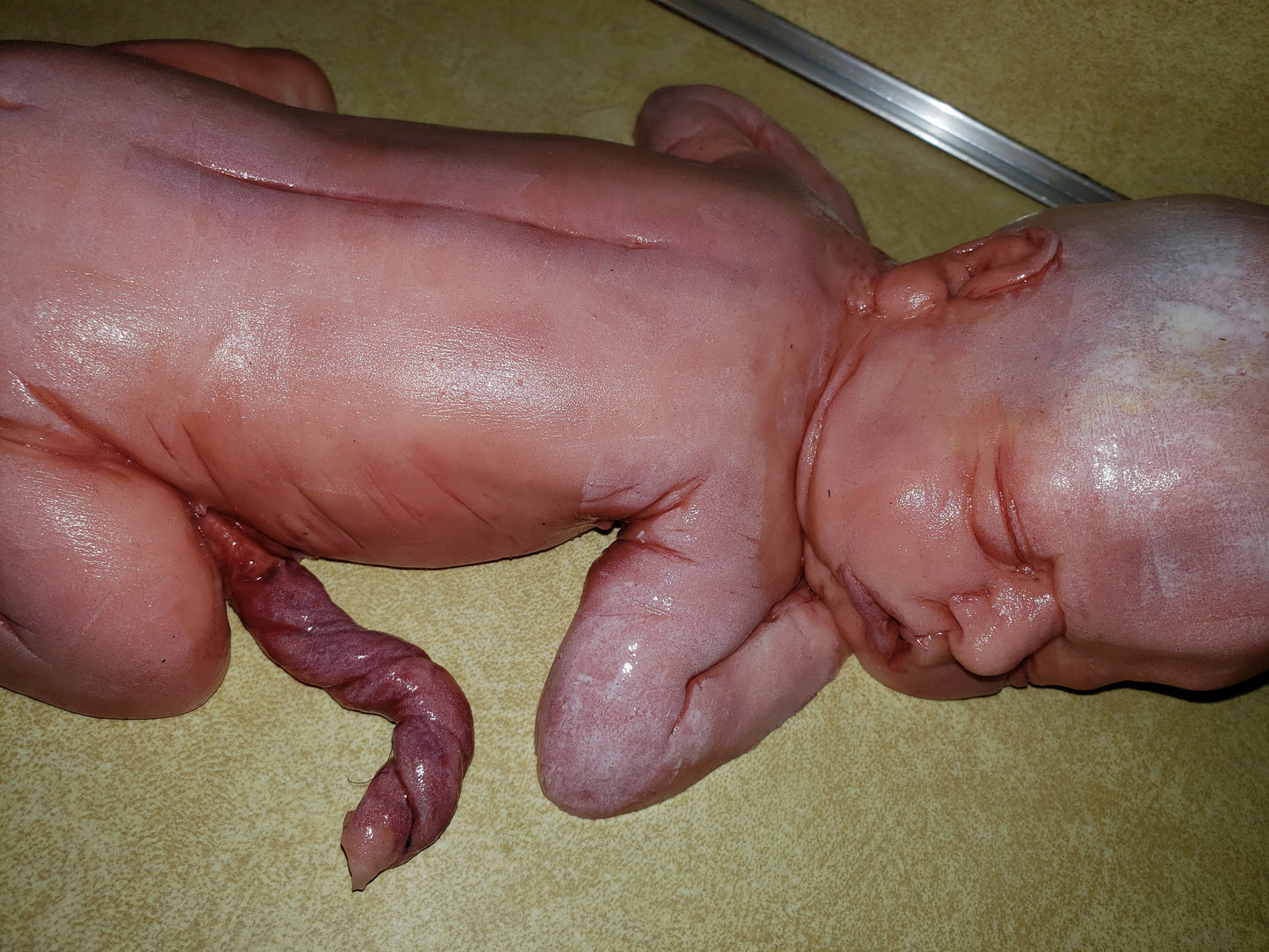 13" silicone baby  fully painted with umbilical cord maribelle NEWBORN with white vernix on body