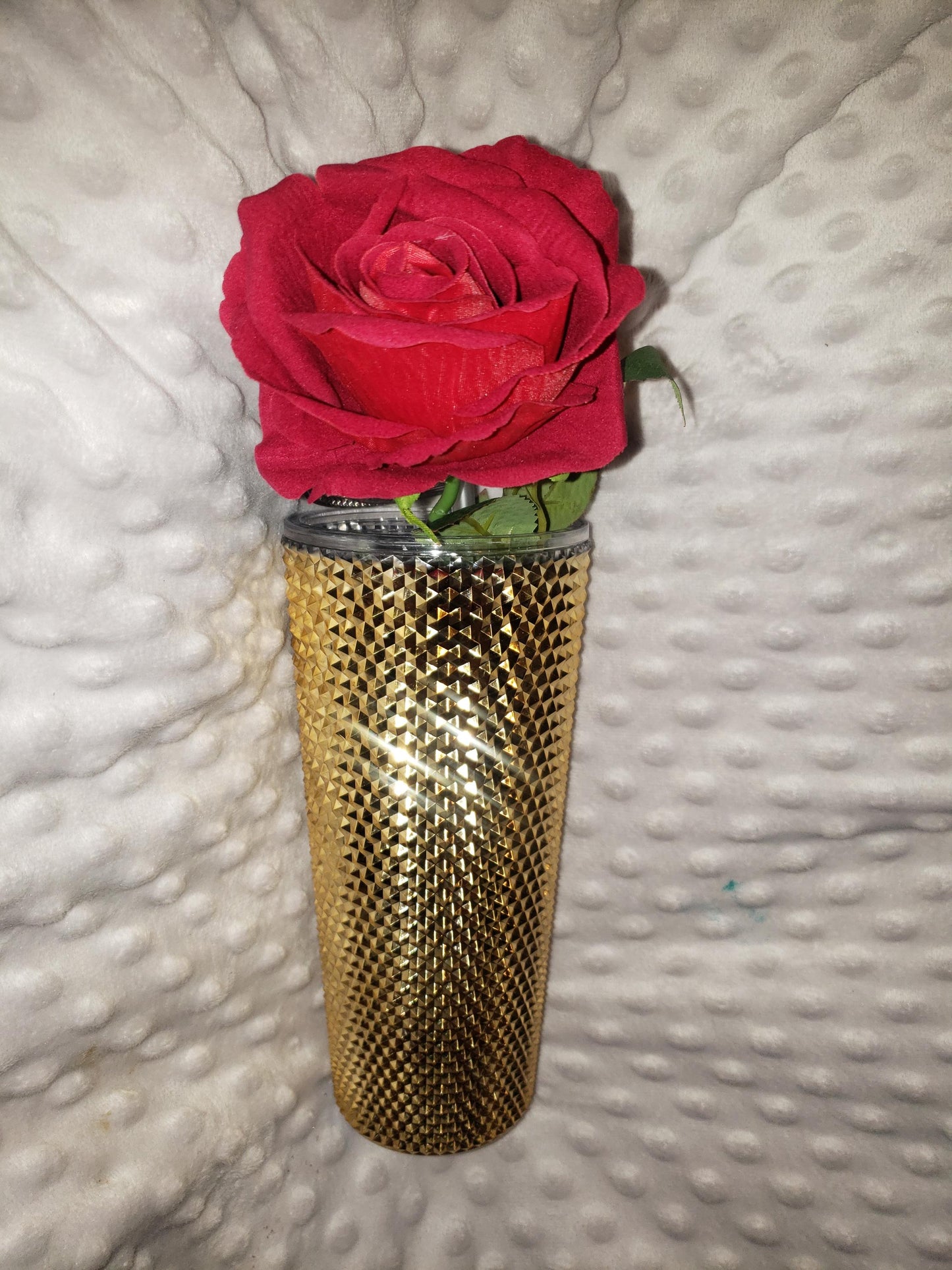 gold tumbler GIFT birthday mothers day with fake beautiful rose