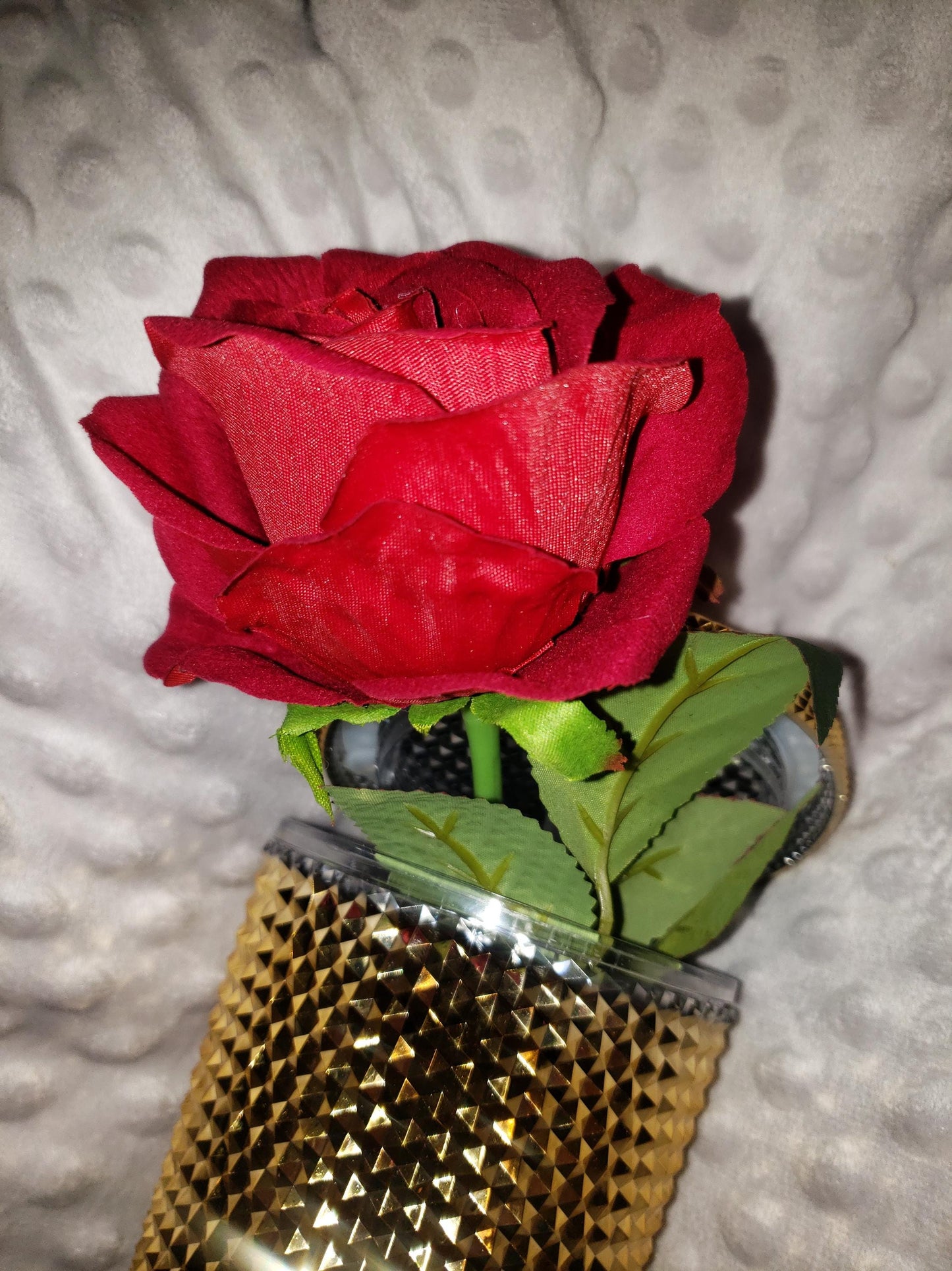 gold tumbler GIFT birthday mothers day with fake beautiful rose