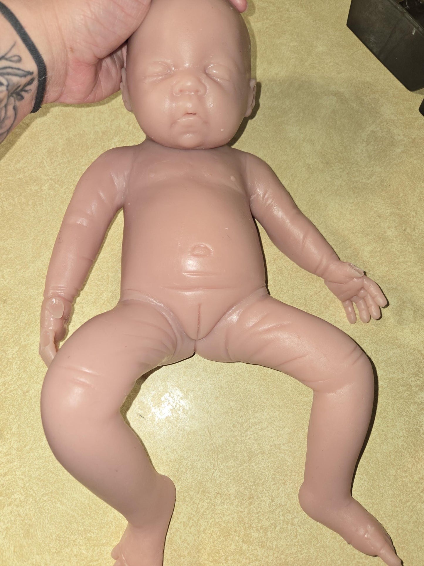 15" Full Body silicone preemie baby closed eyes Lola kennels Abba