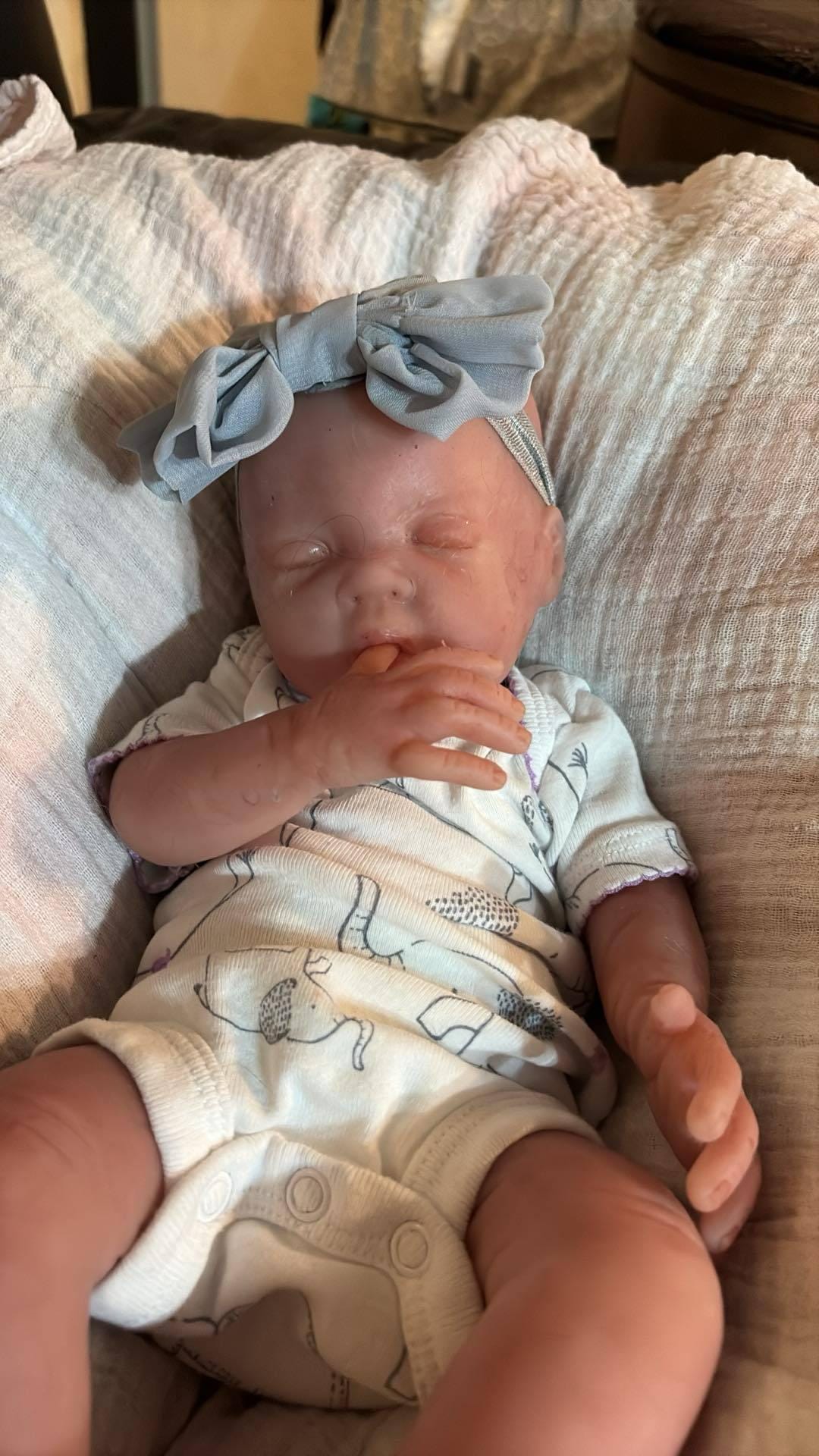 15" Full Body silicone preemie baby closed eyes Lola kennels Abba