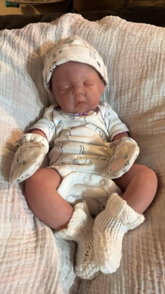15" Full Body silicone preemie baby closed eyes Lola kennels Abba